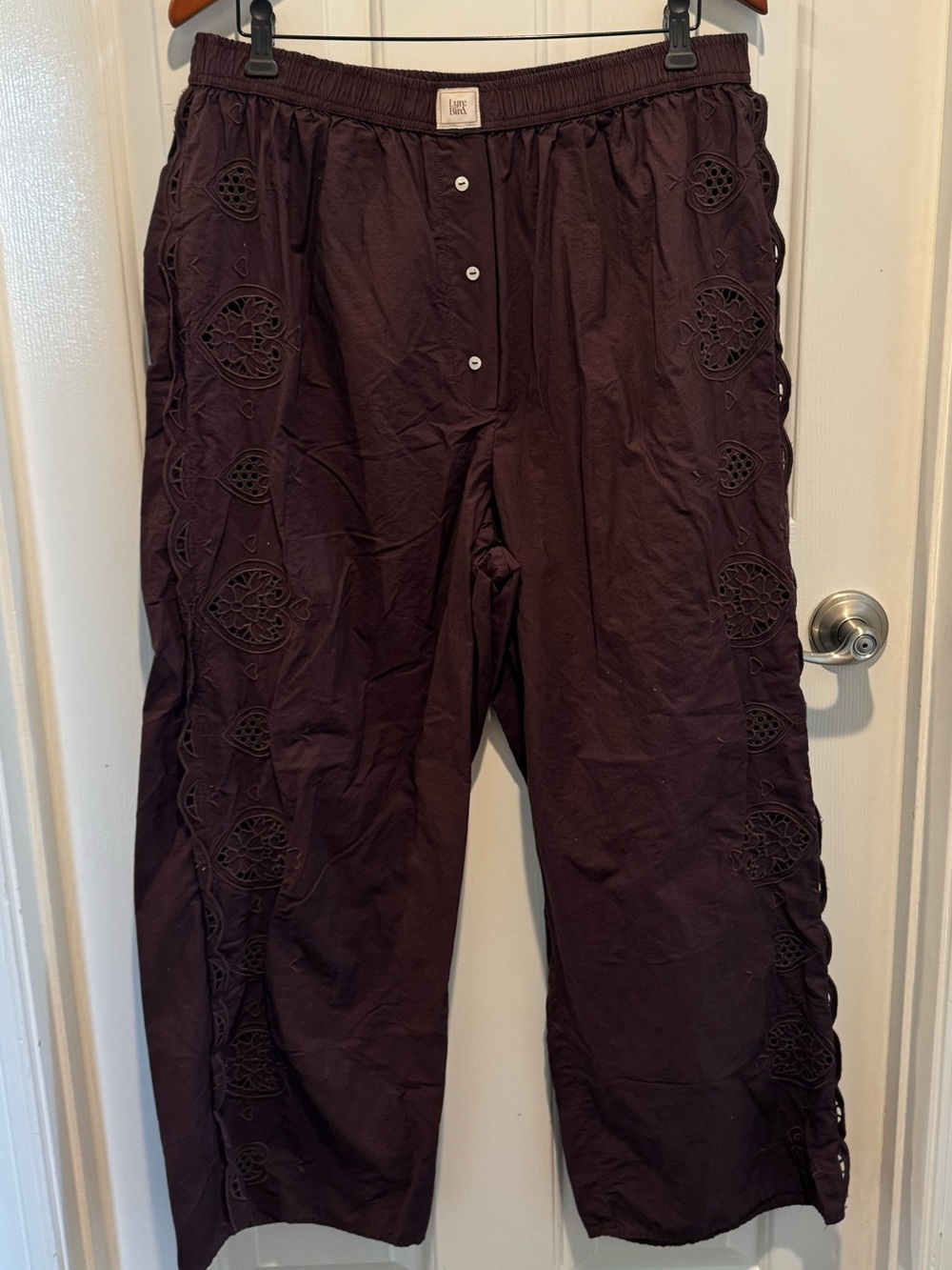 Anthropologie LyreBird Brown Eyelet Wide-Leg Lounge Pants Size XL
